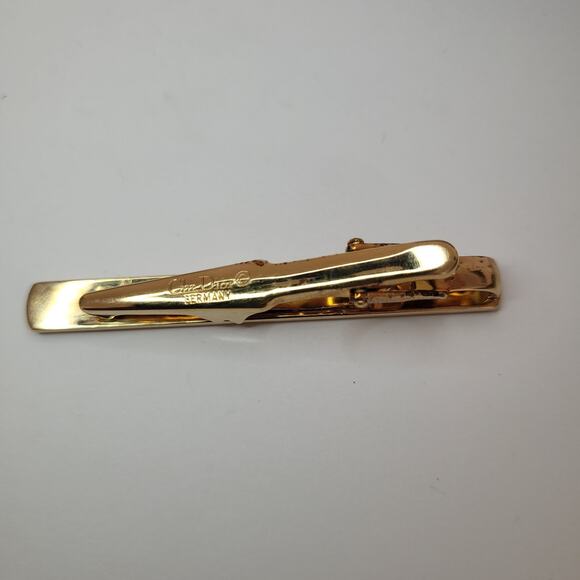 Christian Dior Tie Clip Bar Clasp Gold Tone 2in CD Vintage Made Germany Designer - Picture 4 of 9